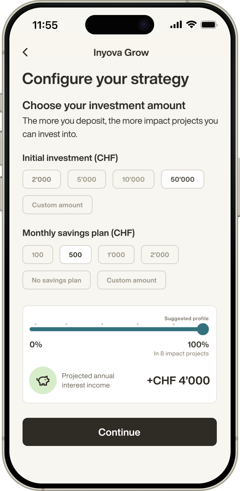 Inyova Grow mobile app screen 2